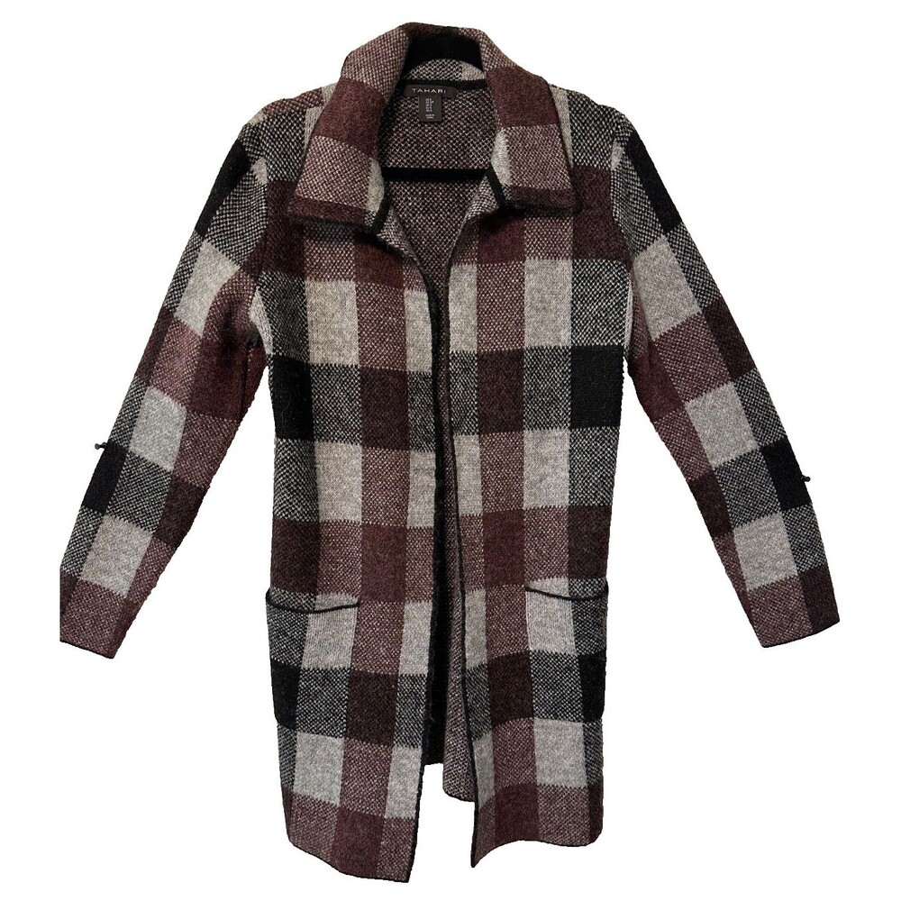 Tahari Women's Black/Purple/Gray Long Sleeve Cardigan Sweater‎ - S